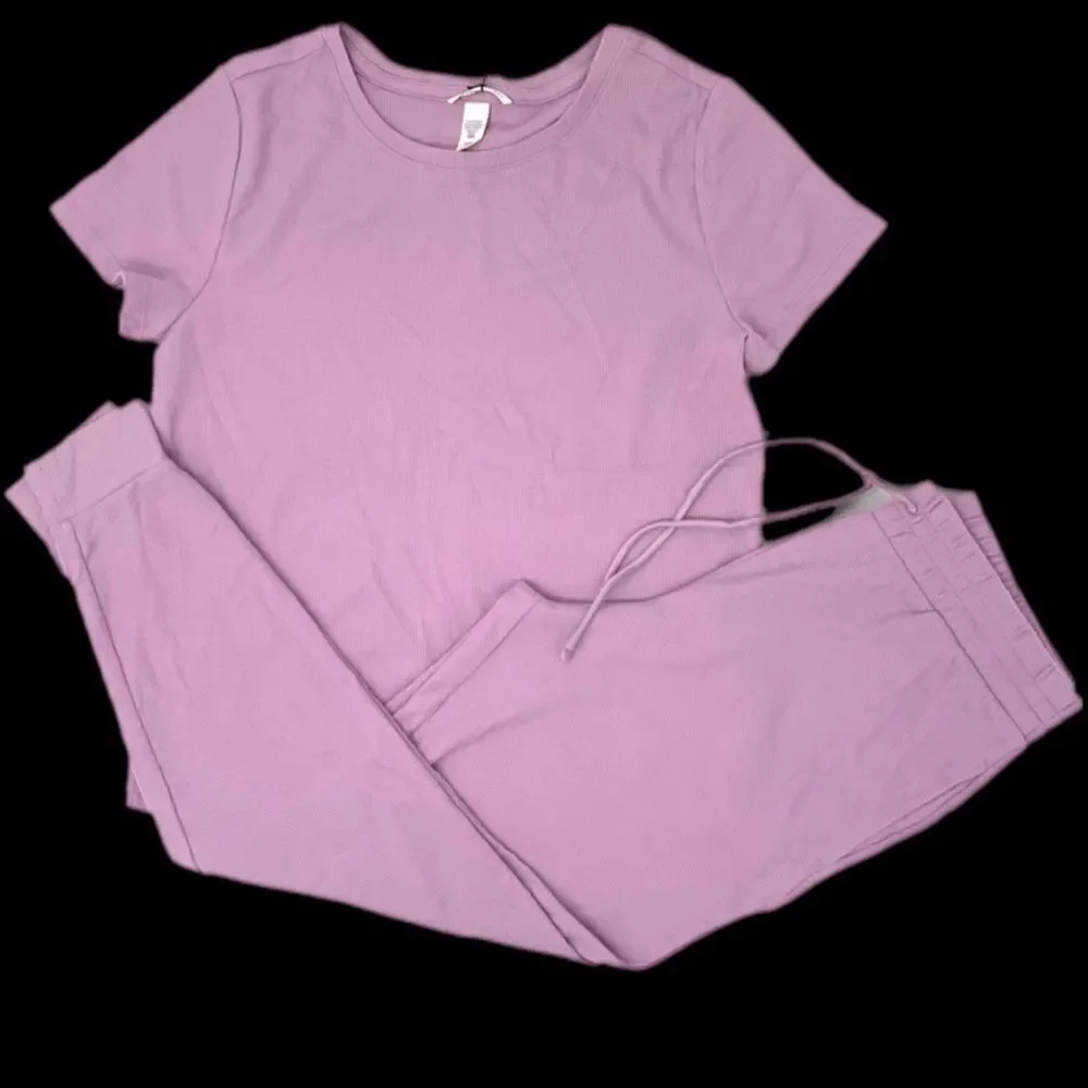 Victoria’s Secret Glow Waffle Tee Jogger thermal Pajama Set loungewear Lilac XXL